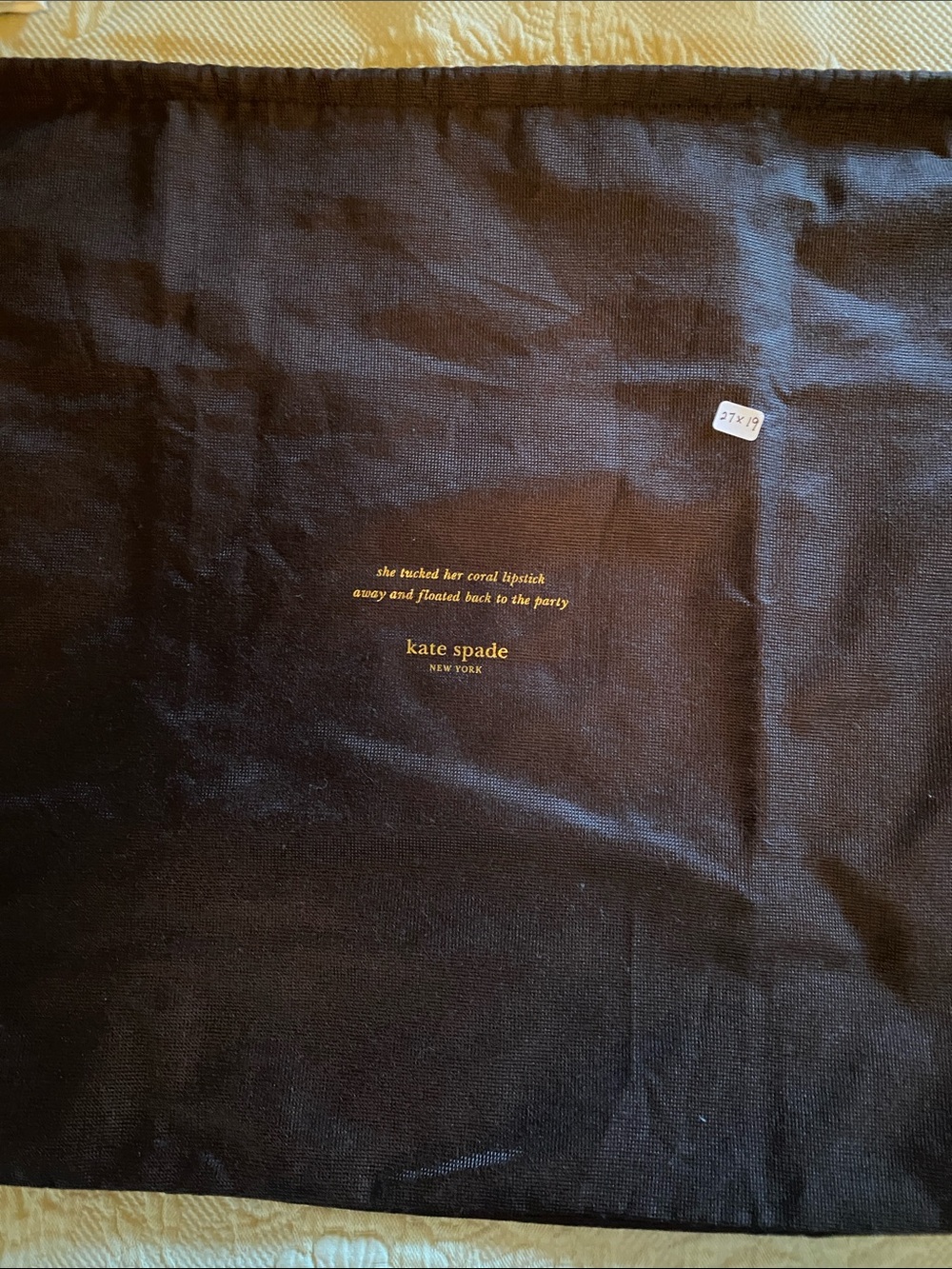 kate spade Black Dust Bag with Gold Logo Text 27”x19”